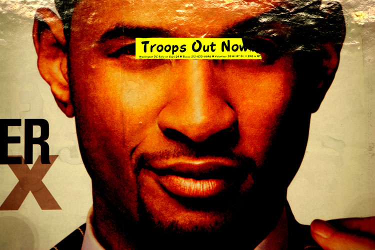 Troops Out Now : Poster 23rd St C Train Subway Platform NYC